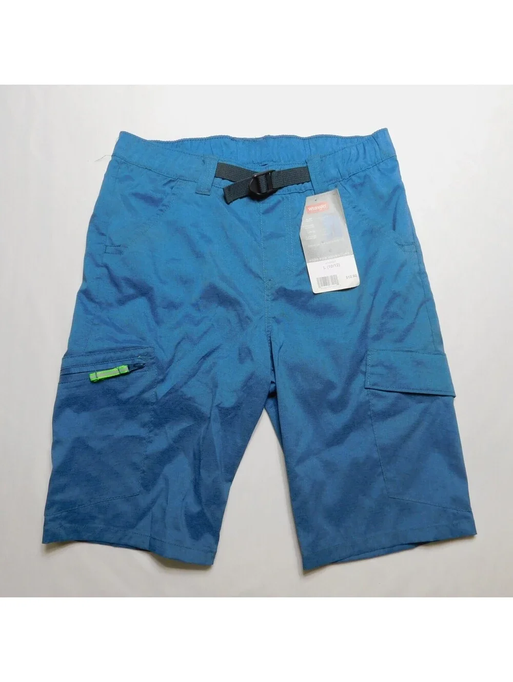 Wrangler Boys Cargo Shorts Size L 10/12 Blue Tech Belted Utility Hike Casual Nyl